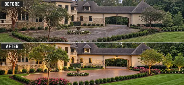 Estate driveway and grounds before and after restoration